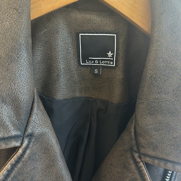 Lily & Lottie Akira Moto Jacket Asymmetrical Zip Front Closure Brown Size S - Picture 6 of 11
